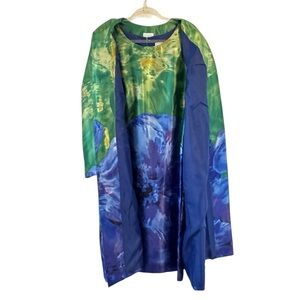 K. Jordan Maxi Coat & Dress Avant Garde Blue Green Floral Satin Set 16W